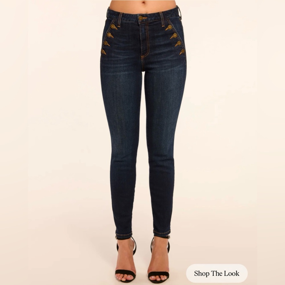 Ramy Brook Helena High Rise Skinny Jeans Dark Rinse Gold Sailor Button Sz 25